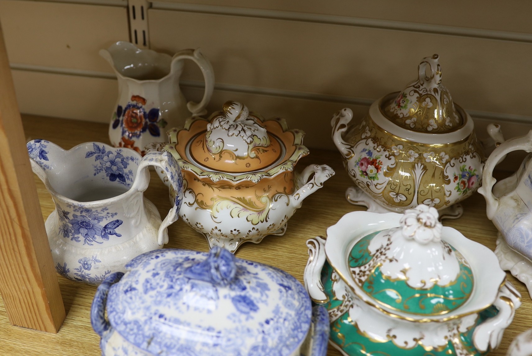 A collection of Victorian porcelain and pottery sucriers and jugs